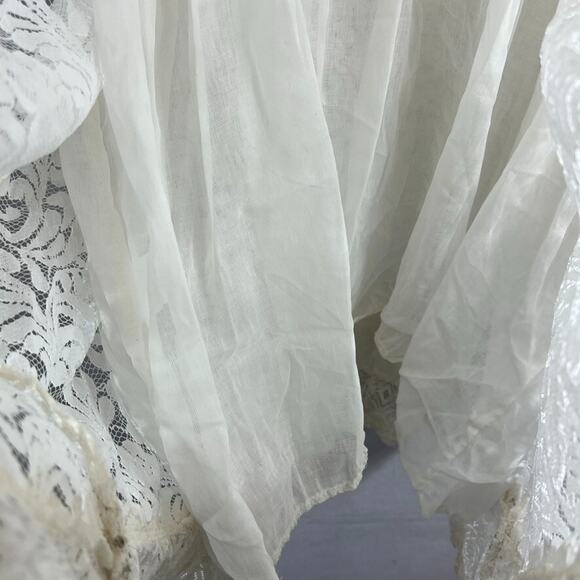 Via Veneto Midi Dress Women's Vintage Ivory Lace V-neck Flare Sleeves Boho Fairy - Picture 8 of 12